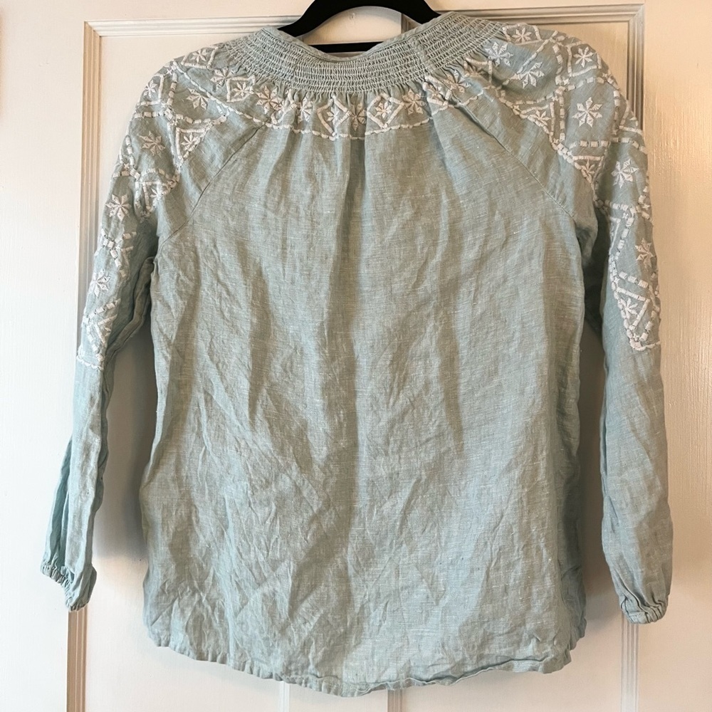 Joie light green liken shirt with tassels embroidery XS - Picture 6 of 6